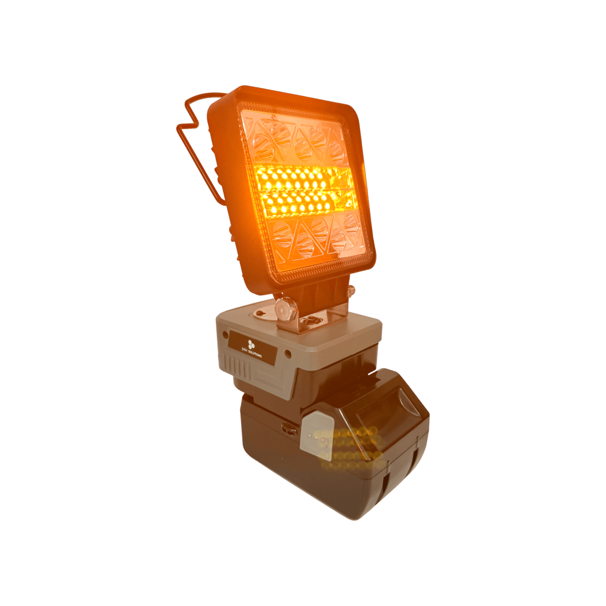 HiKOKI-compatible 18V LED Camp Light: on an 18V battery, glowing orange