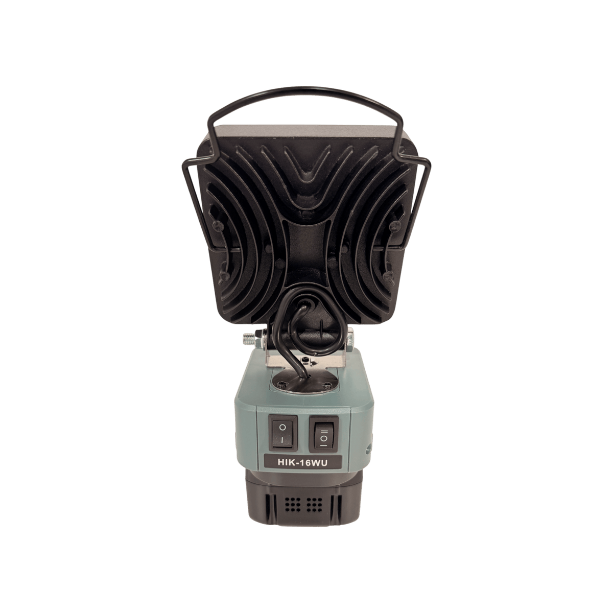 HiKOKI-compatible 18V LED Light & Fan Bundle: LED light, rear view showing the heat sink and wire handle