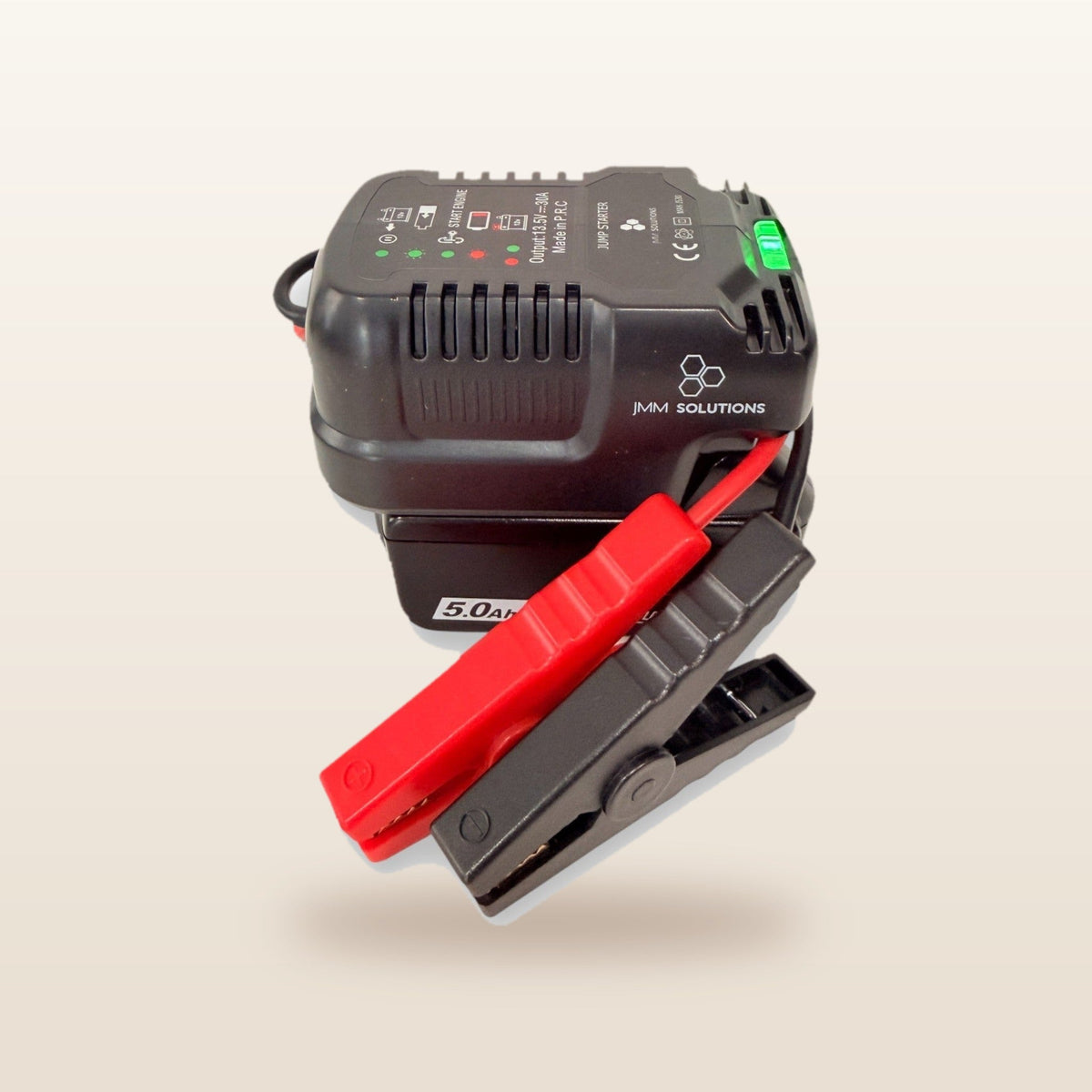 Makita-compatible 18V Jump Starter: angled view with the clamps