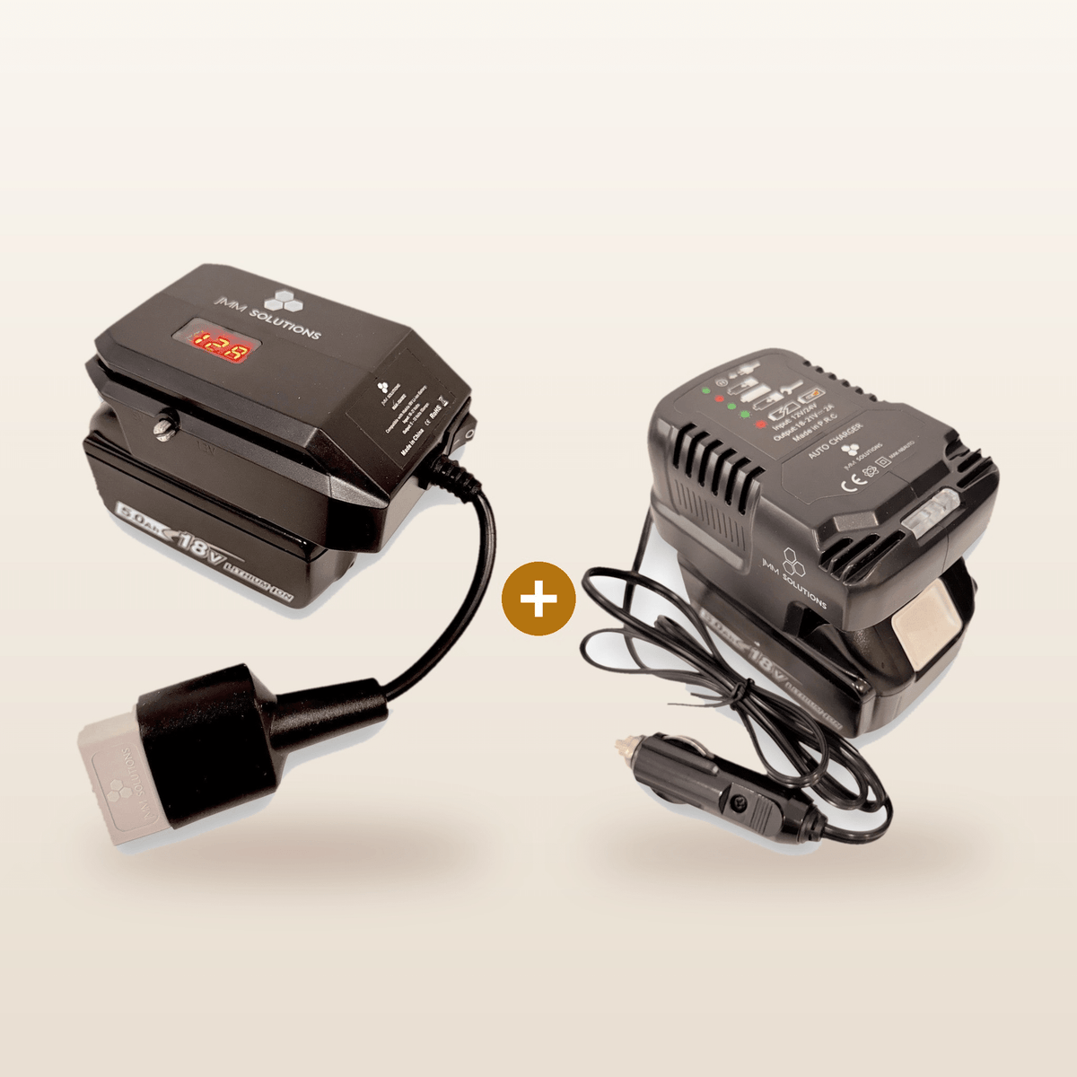 Mr Swagman Makita-compatible 18V to 12V Power Supply + Auto Charger Bundle: power supply and in-car charger on 18V batteries