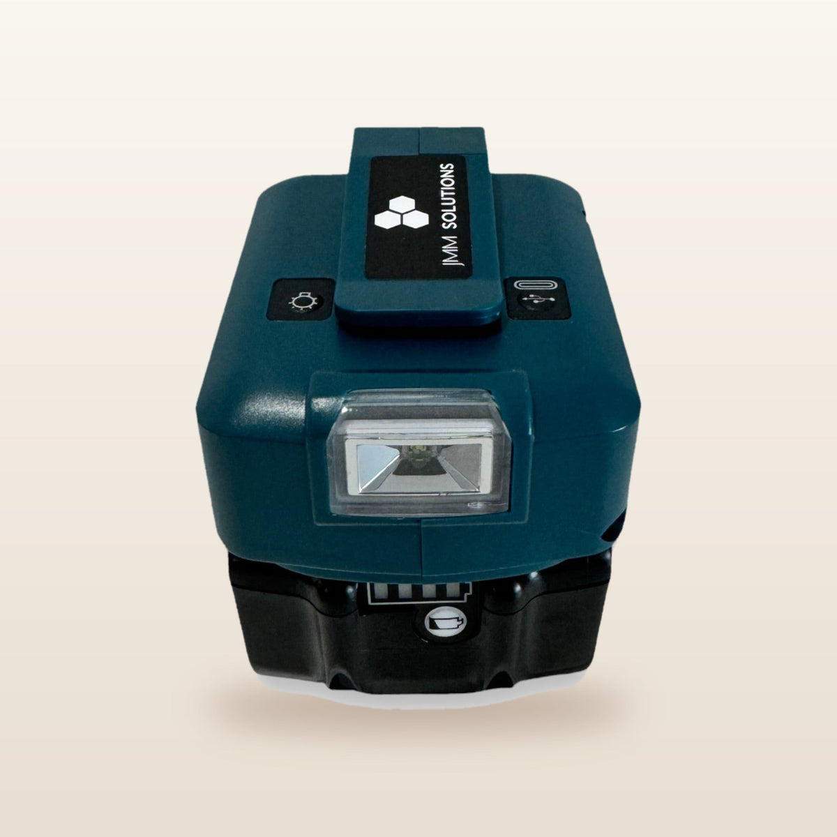 Makita-compatible USB & 12V Charger with LED Light: front view showing the built-in LED light
