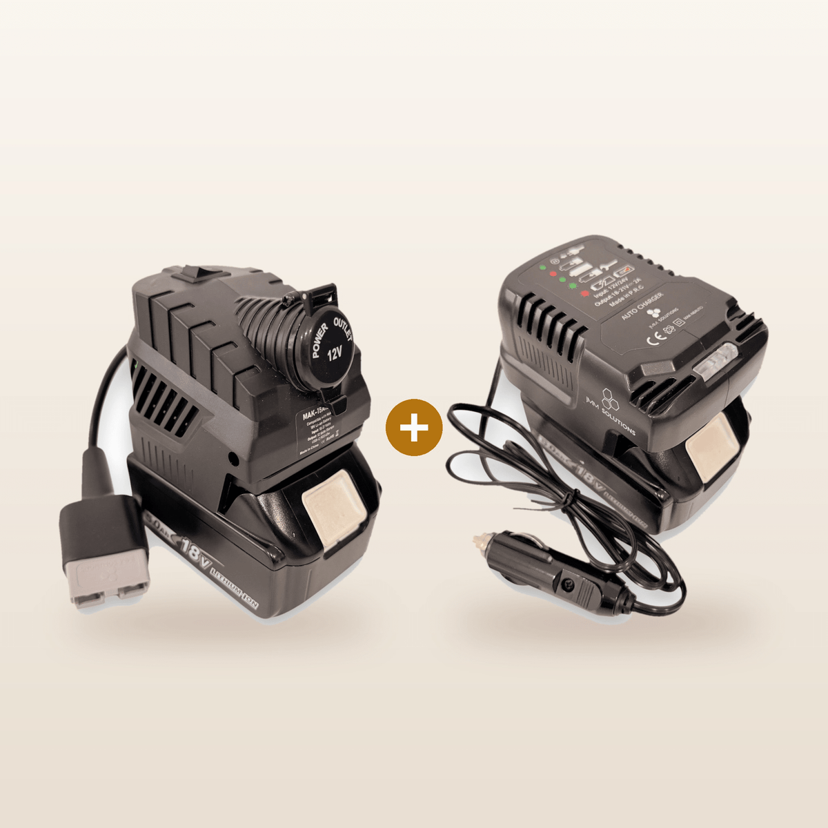 Makita-compatible Volt Step Down PRO + Auto Charger Bundle from Mr Swagman: PRO unit and in-car charger on 18V batteries