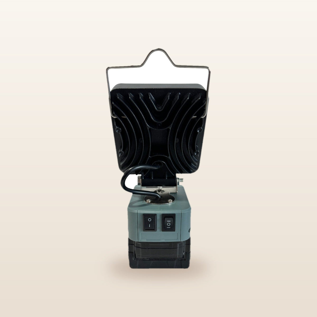 Milwaukee-compatible 18V LED Light & Fan Bundle: LED light, rear view showing the heat sink and wire handle