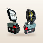 Milwaukee-compatible 18V LED Light & Fan Bundle: LED light and fan side by side