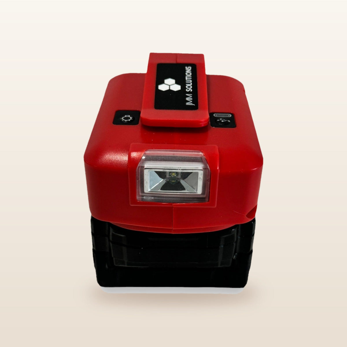 Milwaukee-compatible USB & 12V Charger with LED Light: front view showing the built-in LED light