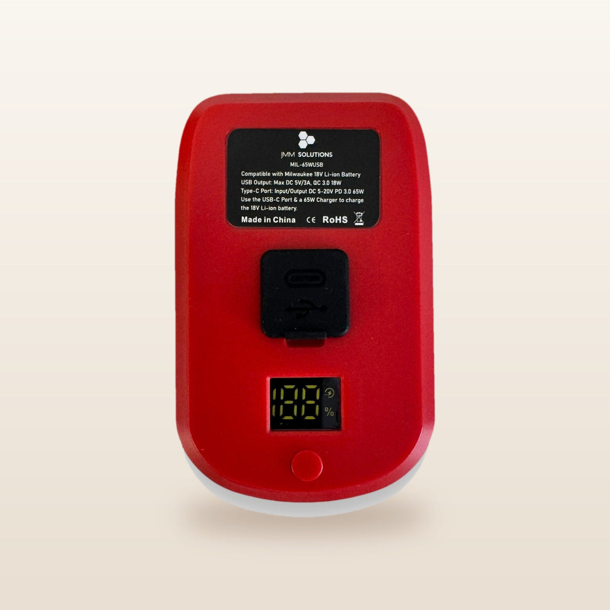Milwaukee-compatible USB-C 65W PD Charger from Mr Swagman: top of the adaptor with USB-C port and digital display