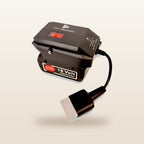 Bosch-compatible 18V to 12V Step Down Power Supply from Mr Swagman: on an 18V tool battery, with Anderson plug lead