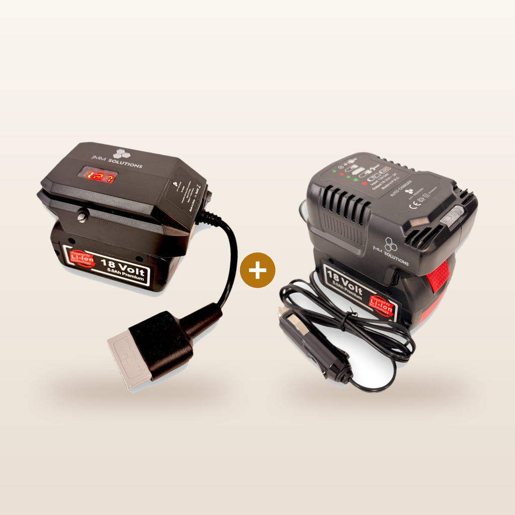 Mr Swagman Bosch-compatible 18V to 12V Power Supply + Auto Charger Bundle: power supply and in-car charger on 18V batteries