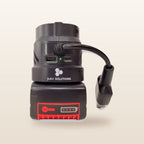 Bosch-compatible Volt Step Down PRO: side view with USB ports and Anderson lead