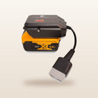 DeWalt-compatible 18V to 12V Step Down Power Supply: side view on the battery with Anderson lead