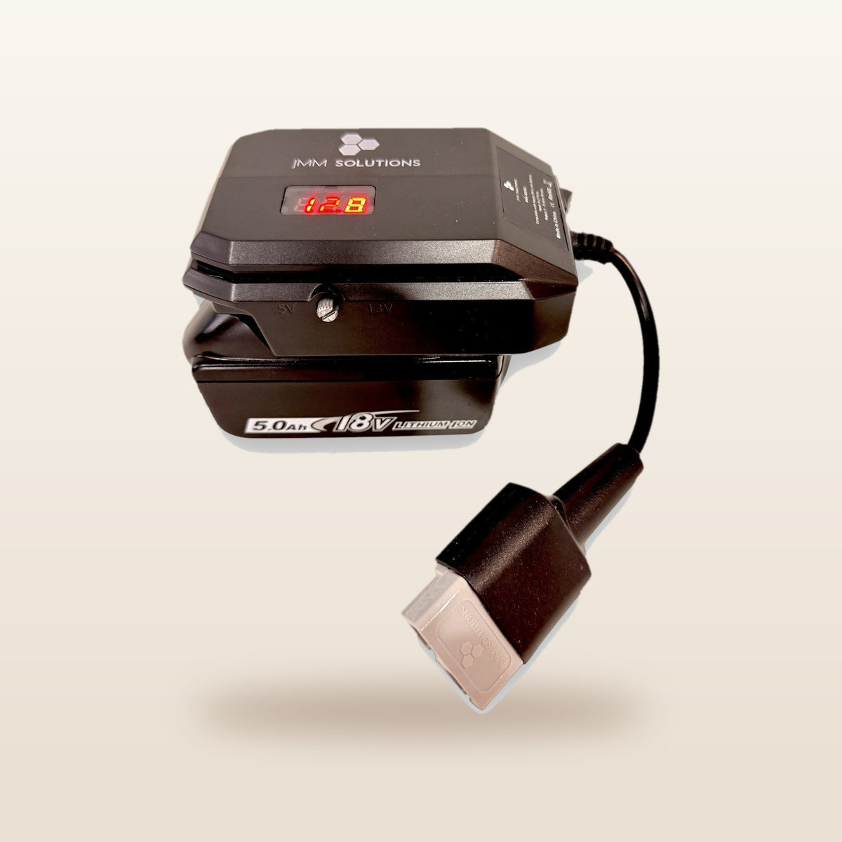 Makita-compatible 18V to 12V Step Down Power Supply: side view on the battery with Anderson lead