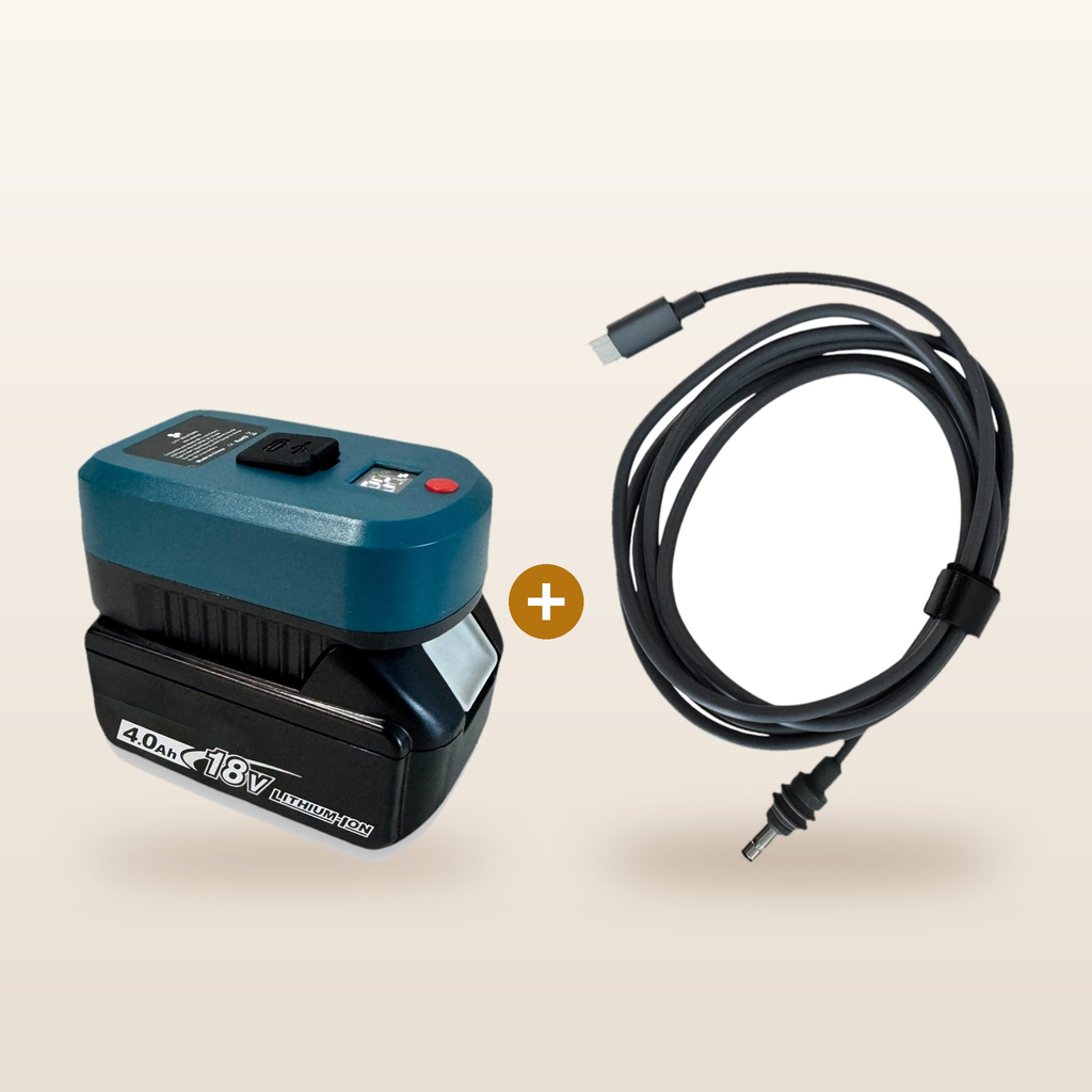 Makita-compatible Power Kit for Starlink Mini from Mr Swagman: USB-C adaptor on an 18V battery plus Starlink Mini cable