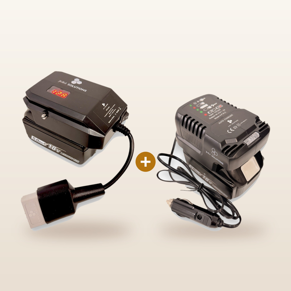 Mr Swagman Makita-compatible 18V to 12V Power Supply + Auto Charger Bundle: power supply and in-car charger on 18V batteries