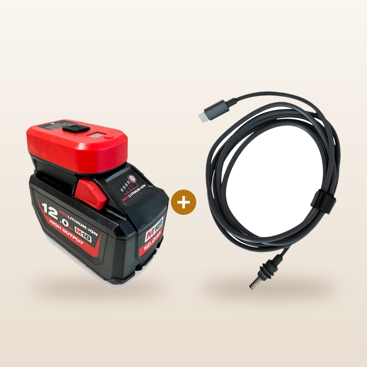 Milwaukee-compatible Power Kit for Starlink Mini from Mr Swagman: USB-C adaptor on an 18V battery plus Starlink Mini cable