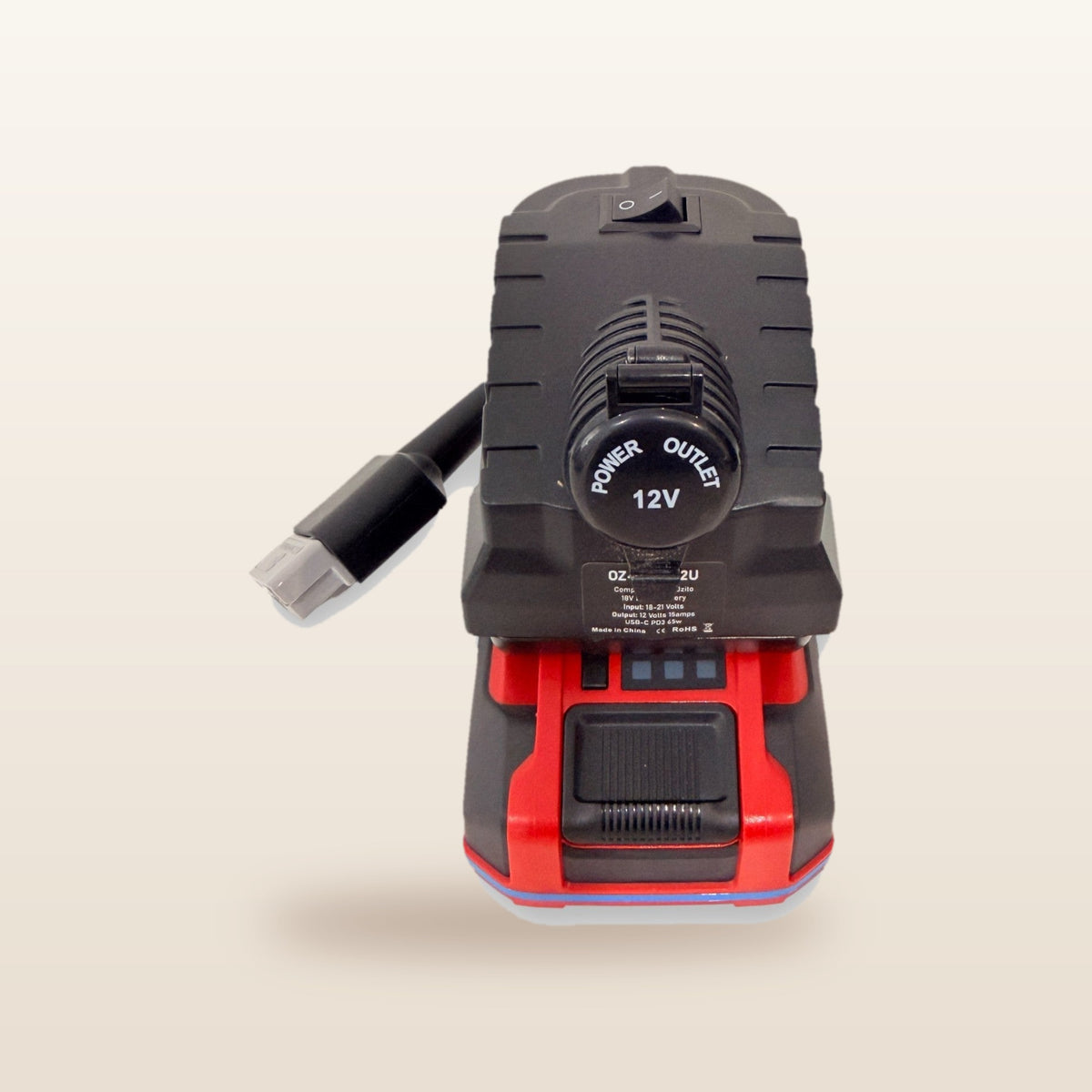 Ozito/Einhell-compatible Volt Step Down PRO: front view showing the capped 12V socket