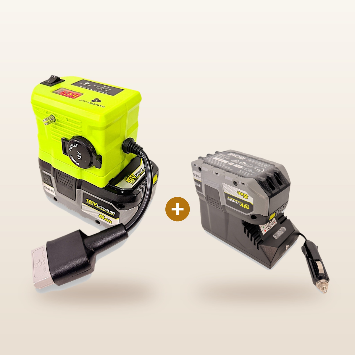 Mr Swagman Ryobi ONE+ compatible 18V to 12V Power Supply + Auto Charger Bundle: power supply and in-car charger