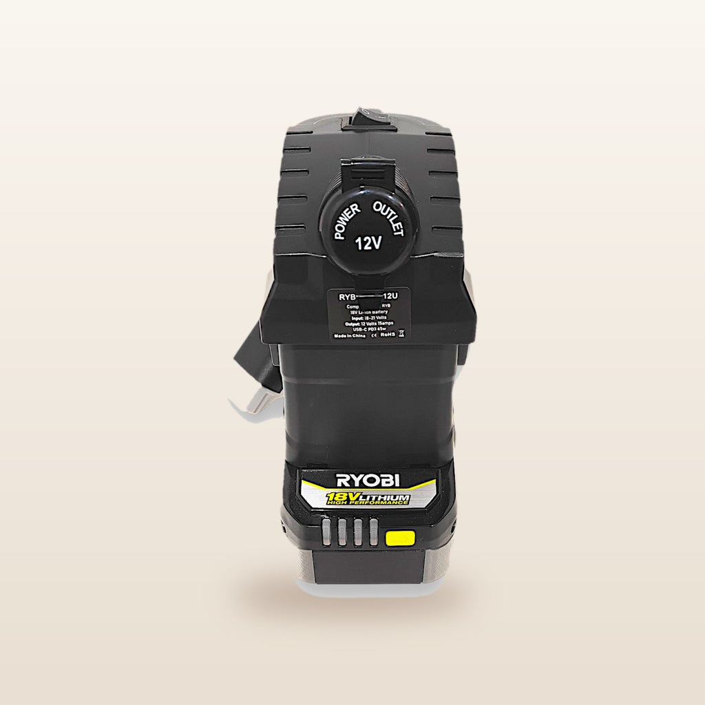 Ryobi ONE+ compatible Volt Step Down PRO: front view showing the capped 12V socket