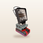 Ozito/Einhell-compatible 18V LED Camp Light: angled view on an 18V battery