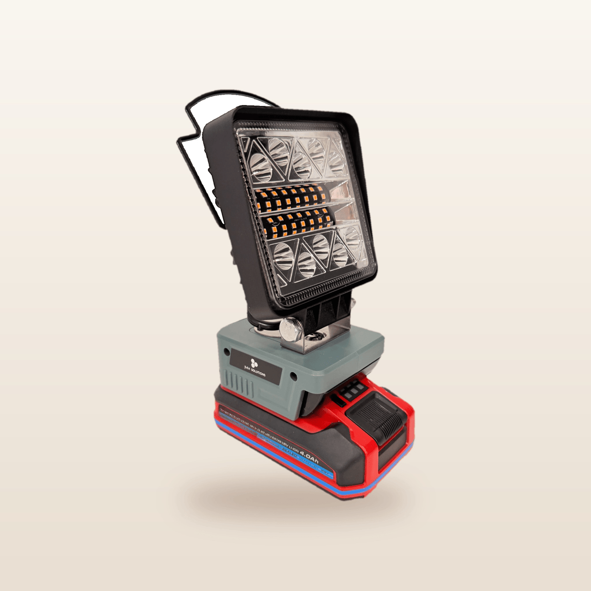 Ozito/Einhell-compatible 18V LED Camp Light: angled view on an 18V battery