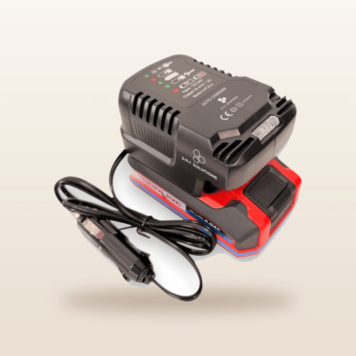 Ozito/Einhell-compatible Volt Step Down PRO + Auto Charger Bundle: in-car charger with an 18V battery and 12V lead