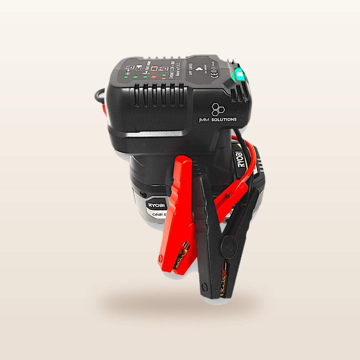 Ryobi ONE+ compatible 18V Jump Starter: angled view with the clamps