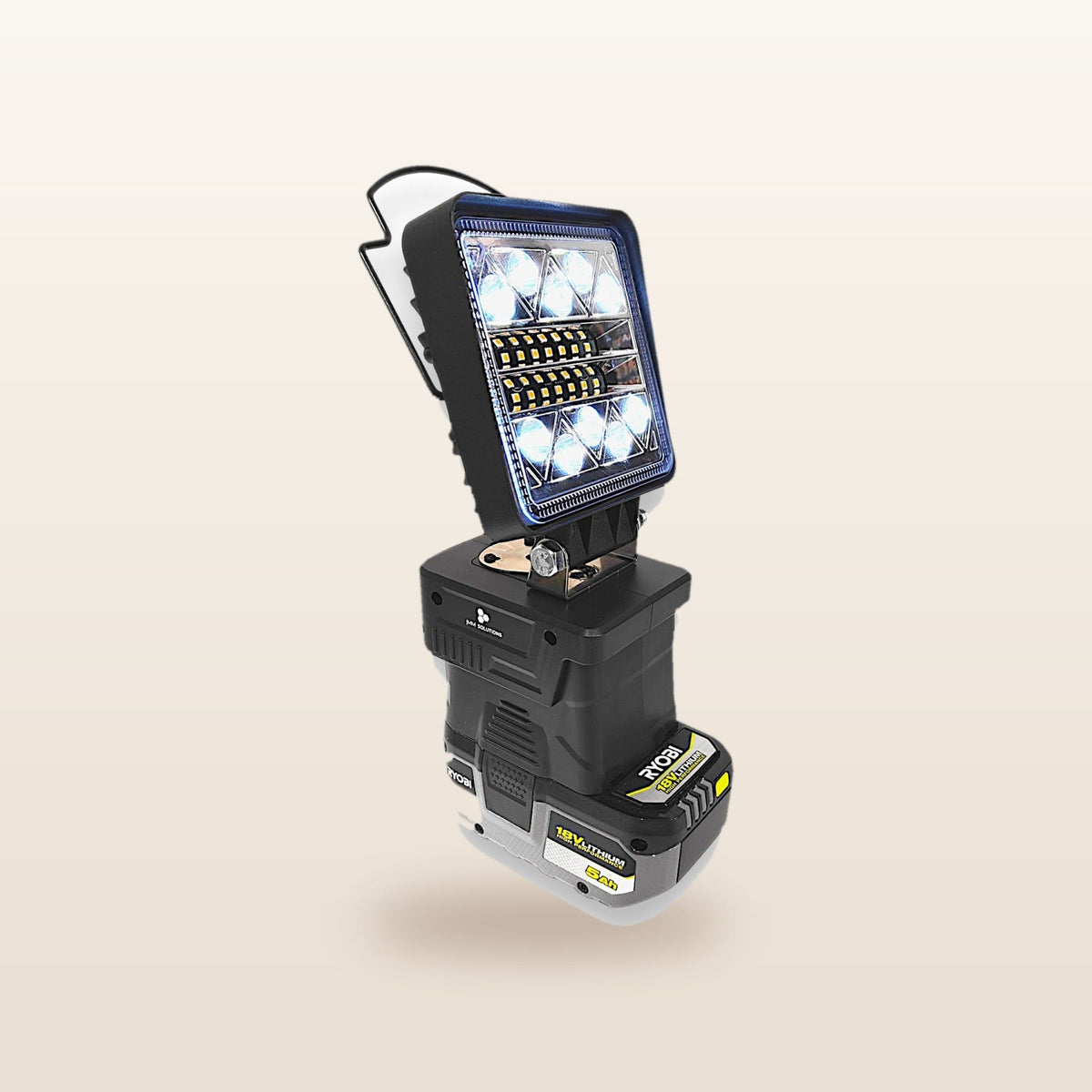 Ryobi ONE+ compatible 18V LED Light & Fan Bundle: LED light on an 18V battery, white light on