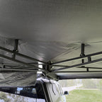 Under the Shelta 270 canvas, showing the arms and the props that tension the canvas