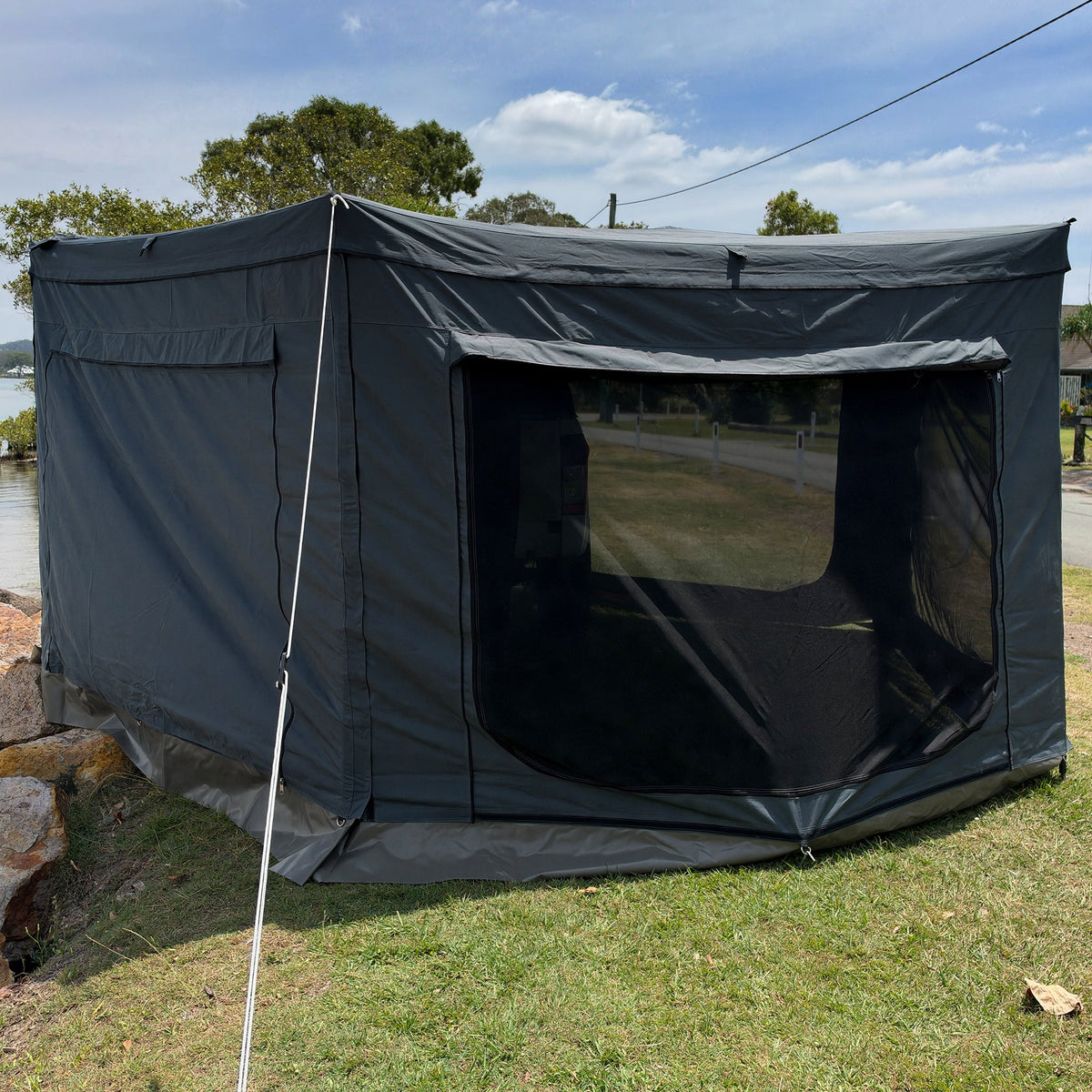 Shelta 270 Wall Kit room with a guy-roped support pole and a large mesh window