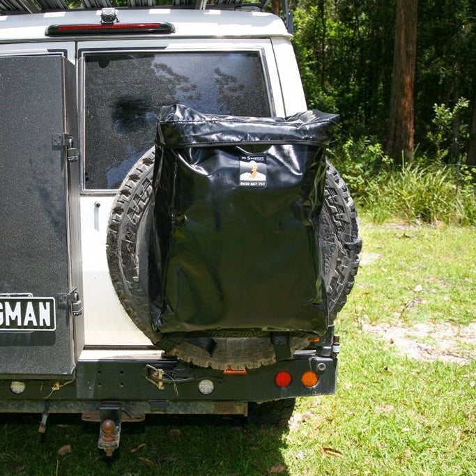 Spare Wheel Storage Bag on a rear-mounted spare wheel, seen from behind