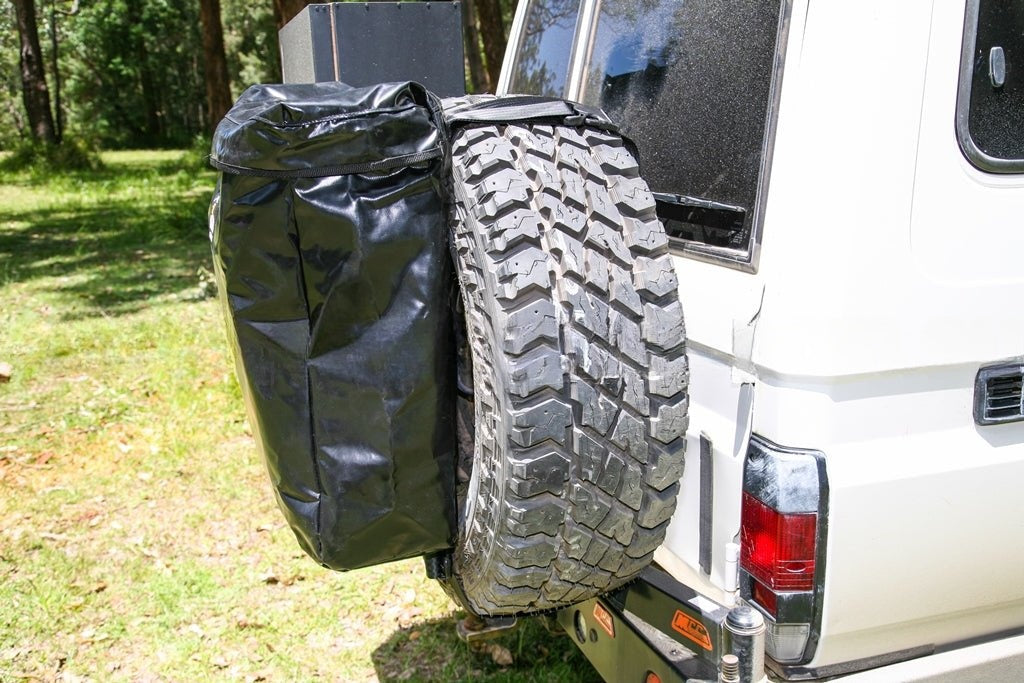 Spare Wheel Storage Bag on a 4WD spare tyre, side view