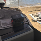 Bosch-compatible 18V to 12V Power Supply + Auto Charger Bundle: in use at a beachside camp